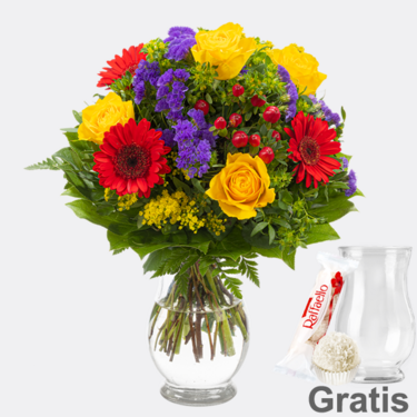 Blumenstrauß Blütenfee mit Vase & Ferrero Raffaello