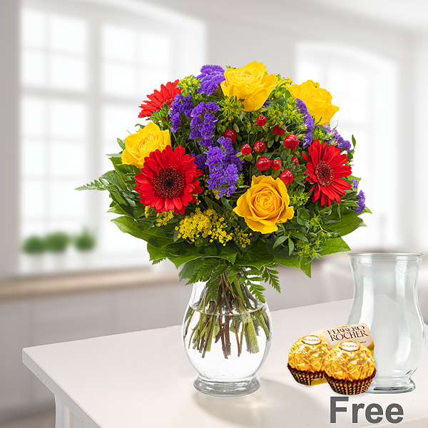 Flower Bouquet Blütenfee with vase & 2 Ferrero Rocher