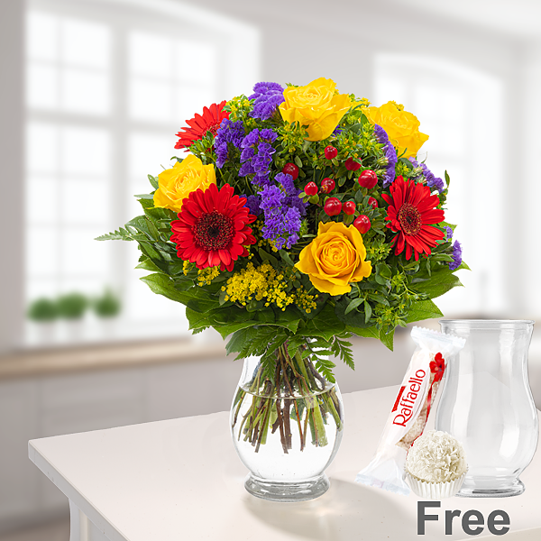 Flower Bouquet Blütenfee with vase & Ferrero Raffaello