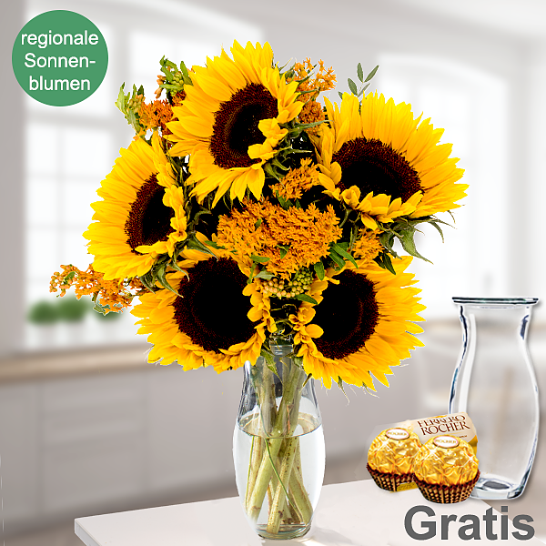 Blumenstrauß Sommerlichter mit Vase & 2 Ferrero Rocher