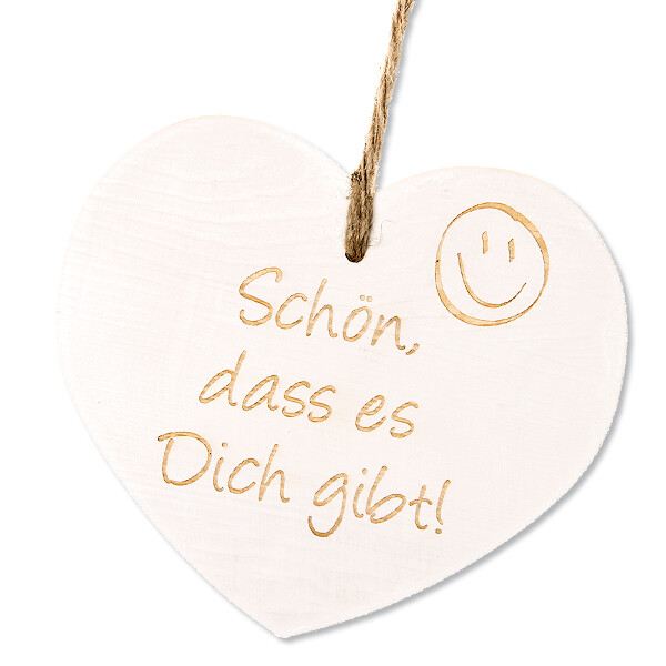 Holzanhänger Herz "Schön, dass es Dich gibt" mit Kordel (18 cm)