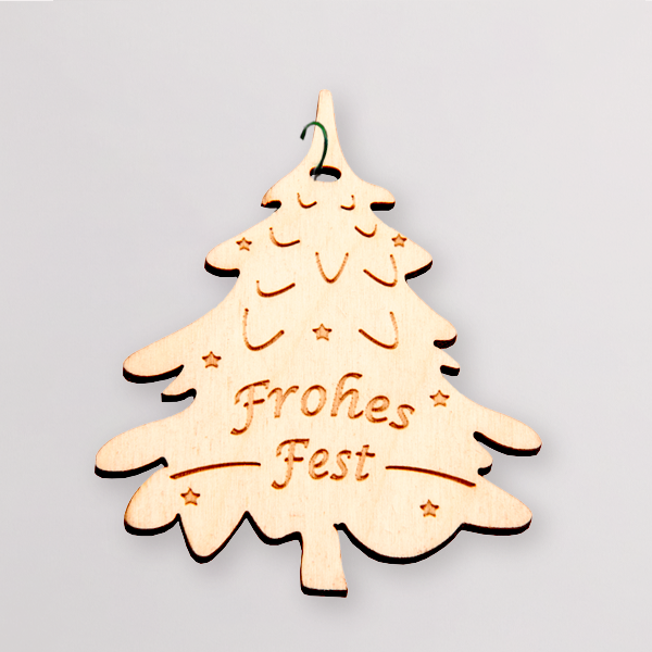Weihnachtsbaumschmuck „Frohes Fest“ aus Birkenholz