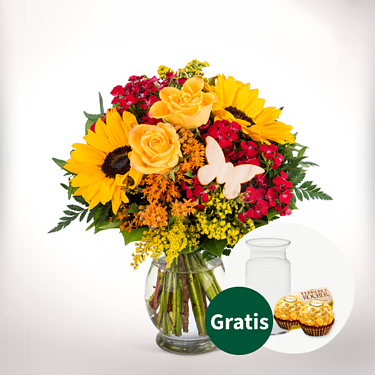 Blumenstrauß Sommergefühl mit Vase & 2 Ferrero Rocher