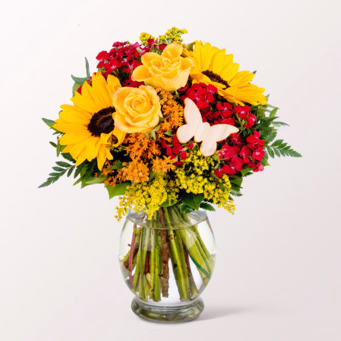 Blumenstrauß Sommergefühl mit Vase & Ferrero Giotto