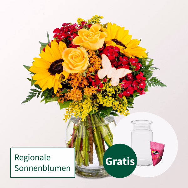 Blumenstrauß Sommergefühl mit SunLolly Himbeere & Vase