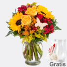 Blumenstrauß Herbstglühen mit Vase & Ferrero Raffaello
