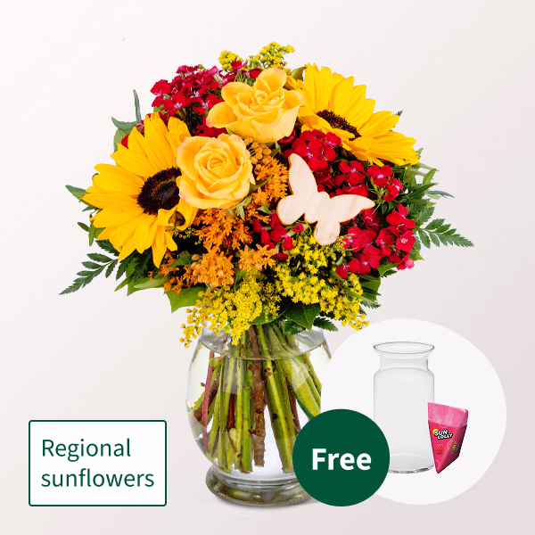 Flower Bouquet Sommergefühl with SunLolly Raspberry & vase