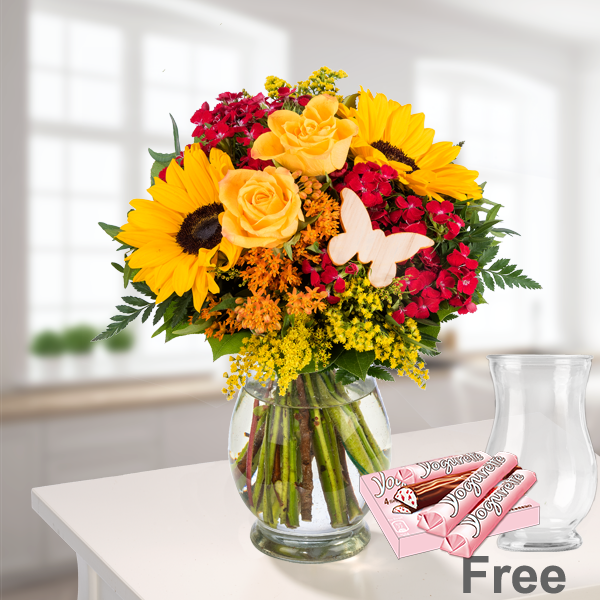 Flower Bouquet Sommergefühl with vase & 4 Ferrero Yogurette