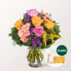 Blumenstrauß Farbenspiel mit Vase & Ferrero Giotto 3er & Teaballs