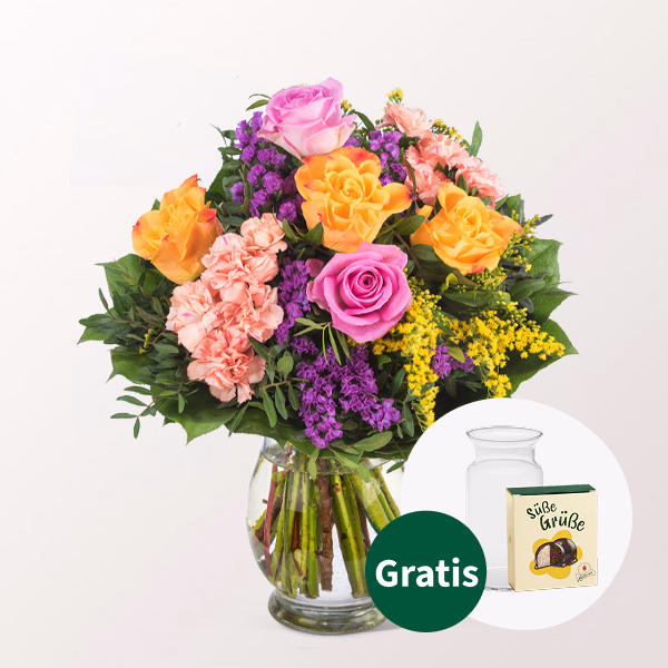 Blumenstrauß Farbenspiel mit Halloren Kugeln & Vase