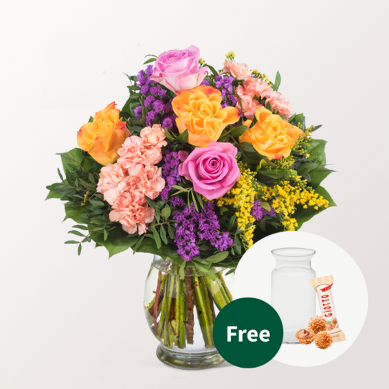 Flower Bouquet Farbenspiel with vase & Teaballs & 3 Ferrero Giotto