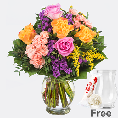 Flower Bouquet Farbenspiel with vase & Ferrero Raffaello