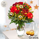 Blumenstrauß Shiny mit Lichterkette, mit Vase & 2 Ferrero Rocher