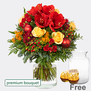 Premium Bouquet Große Bescherung with premium vase & 2 Ferrero Rocher