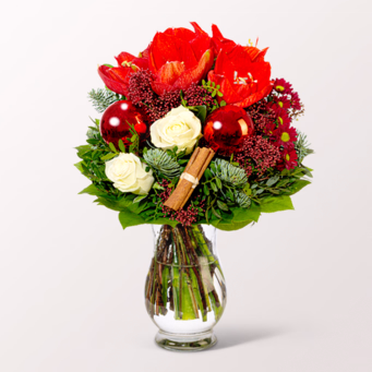 Blumenstrauß Weihnachten mit Vase & Ferrero Giotto 3er