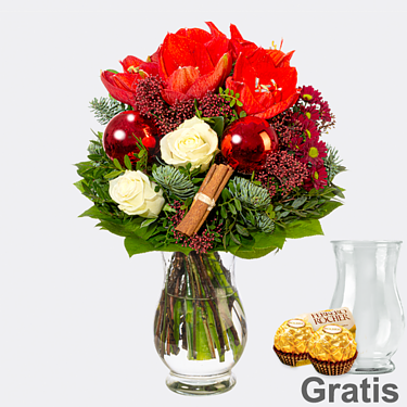 Blumenstrauß Weihnachten mit Vase & 2 Ferrero Rocher