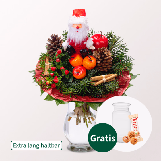 Blumenstrauß Weihnachtsmann mit Vase & Ferrero Giotto 3er