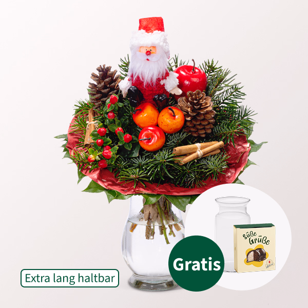 Blumenstrauß Nikolaus mit Halloren Kugeln & Vase