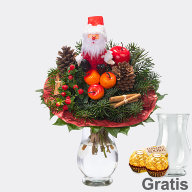 frisch gebunden Blumenstrauß Nikolaus mit Vase & 2 Ferrero Rocher