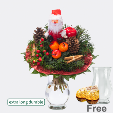 freshly tied Flower Bouquet Nikolaus with vase & 2 Ferrero Rocher