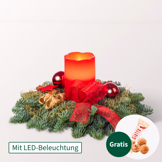 Gesteck mit LED-Kerze mit Ferrero Giotto 3er