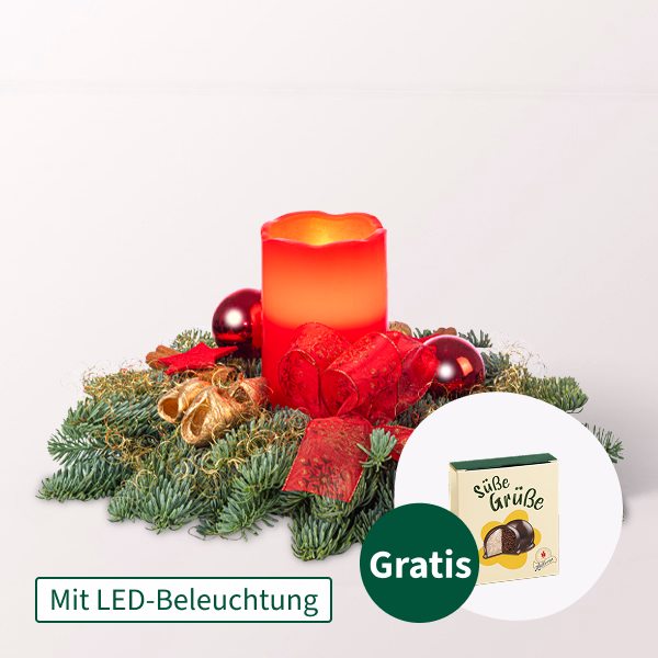 Gesteck mit LED-Kerze mit Halloren Kugeln