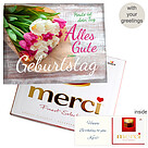 Personal greeting card with Merci: Zum Geburtstag (250g)