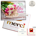 Personal greeting card with Merci: Zum Geburtstag (250g)