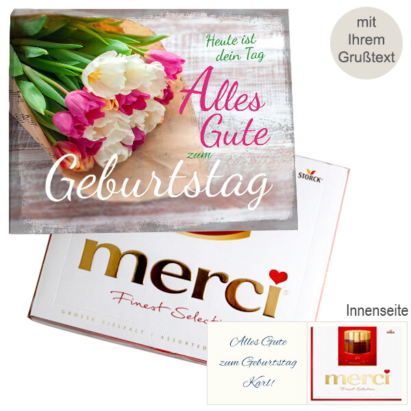 Persönliche Grußkarte mit Merci: Zum Geburtstag (250g)