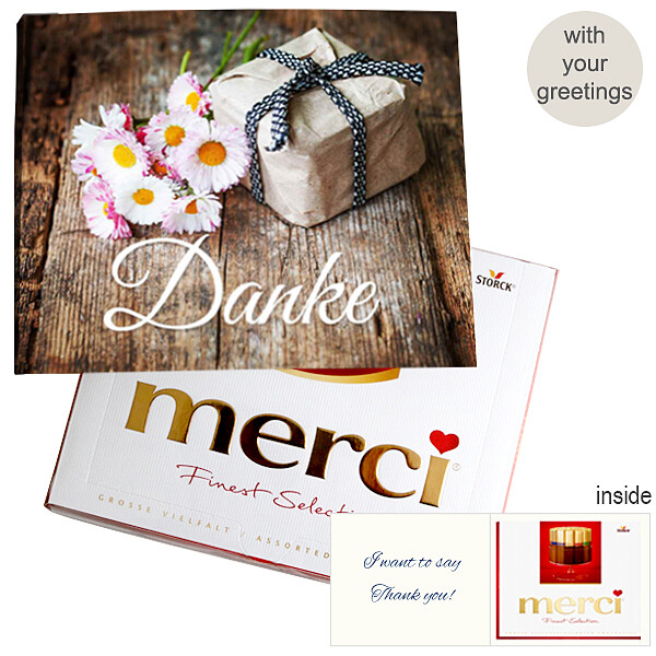 Personal greeting card with Merci: Danke