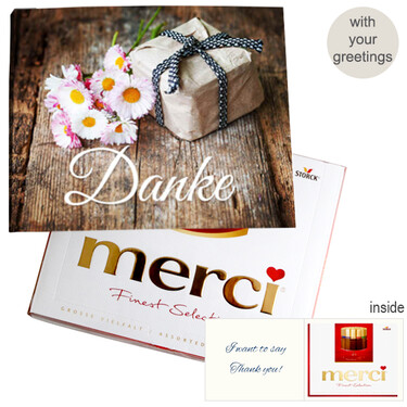 Personal greeting card with Merci: Danke (250g)