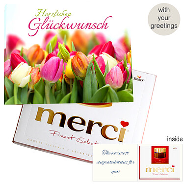 Personal greeting card with Merci: Herzlichen Glückwunsch (250g)