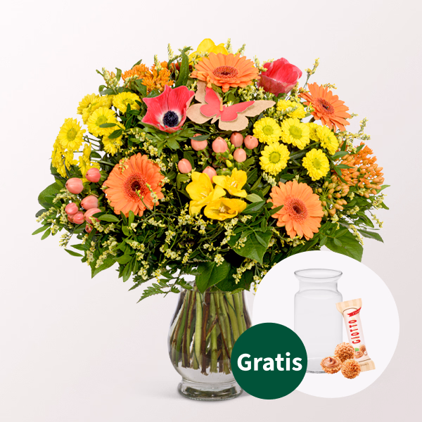 Blumenstrauß Frühlingszauber mit Vase & Ferrero Giotto