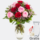 Rosenstrauß Harmony mit Vase & Ferrero Raffaello