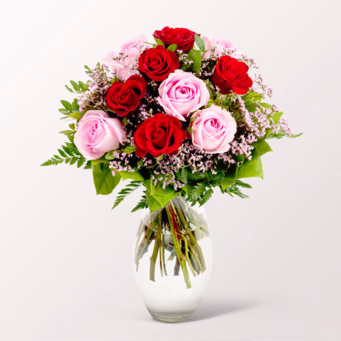 Rose Bouquet Harmony with SunLolly Raspberry & vase