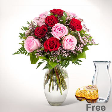 Rose Bouquet Harmony with Vase & 2 Ferrero Rocher