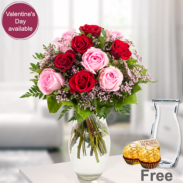 Rose Bouquet Harmony with vase & 2 Ferrero Rocher