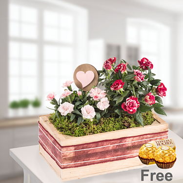 Hearty greetings in a wooden box mit 2 Ferrero Rocher