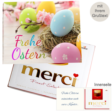 Persönliche Grußkarte mit Merci: Frohe Ostern Persönliche Grußkarte mit Merci: Frohe Ostern