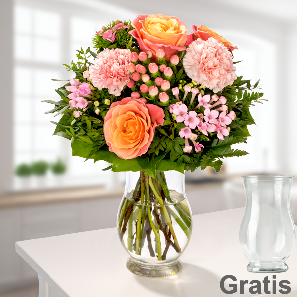Blumenstrauß Sonnenaufgang mit Vase