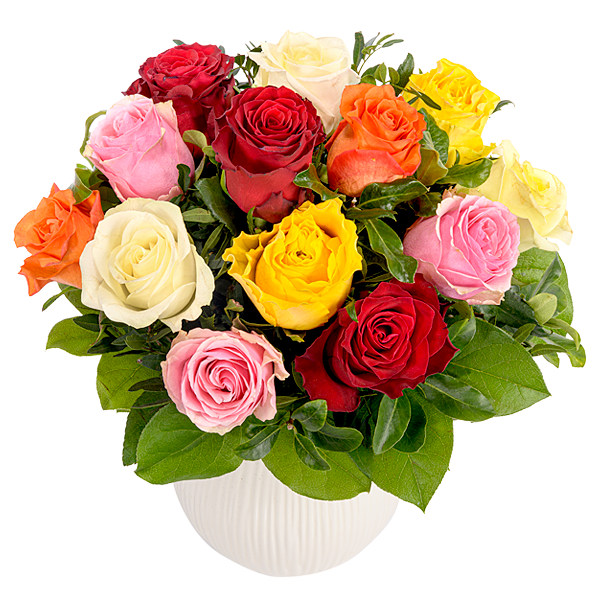 Bouquet of mixed coloured roses