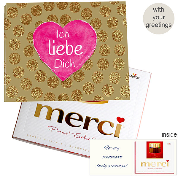 Personal greeting card with Merci: Ich liebe Dich (250g)
