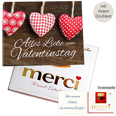 Persönliche Grußkarte mit Merci: Alles Liebe zum Valentinstag (250g)