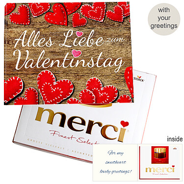 Personal greeting card with Merci: Alles Liebe zum Valentinstag (250g)