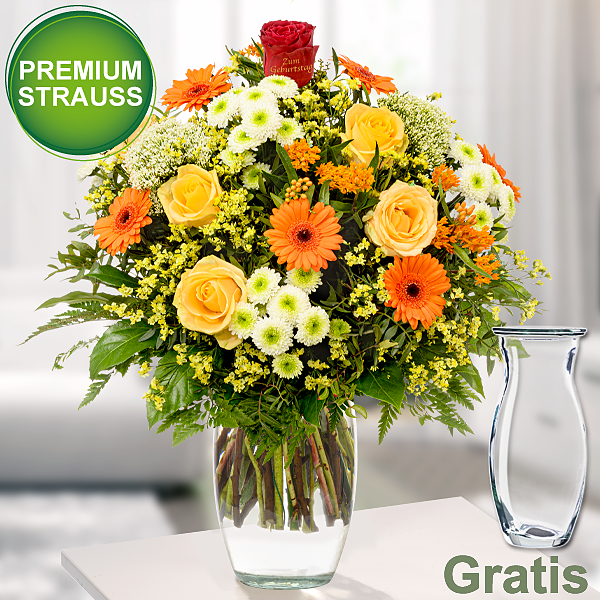 Premiumstrauß "Zum Geburtstag" mit Vase