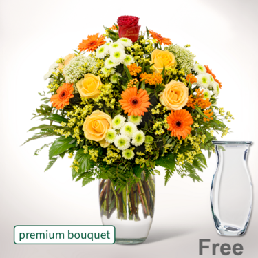 freshly tied Premium Bouquet "Zum Geburtstag" with Vase