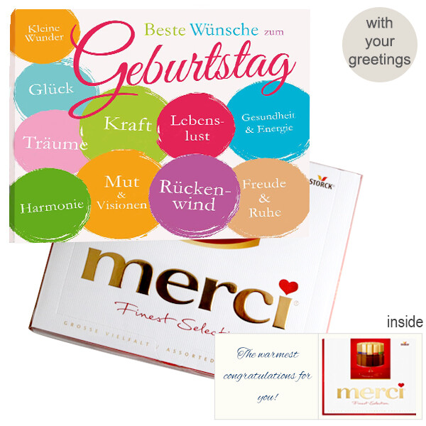 Personal Greeting Card With Merci Beste Wunsche Zum Geburtstag 250g Send Flowers Online With Floraprima De