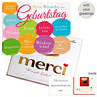 Personal greeting card with Merci: Beste Wünsche zum Geburtstag (250g)