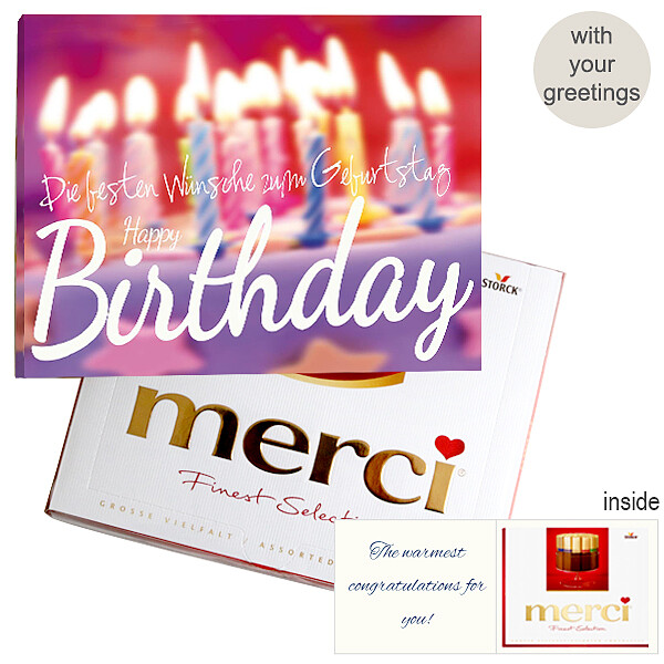 Personal greeting card with Merci: Happy Birthday