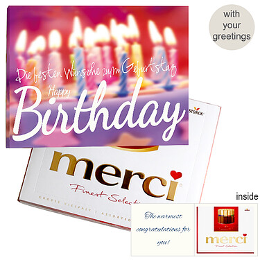 Personal greeting card with Merci: Happy Birthday (250g)
